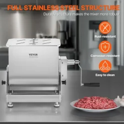 VEVOR Manual Meat Mixer, 60 Pound Max Capacity Tilt Tank Meat Mixer, Stainless Steel Meat Processing Equipment, Sausage Mixer Machine with Lid and Handle, Ground Beef Hand Mixer, Silver