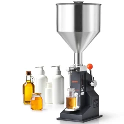 VEVOR Manual Paste Liquid Filling Machine, 5-100ml Bottle Filler, Adjustable Bottle Filling Machine, Stainless Steel Liquid Filler with Hopper for Milk Water Juice Essential Oil Shampoo Cosmetic Honey