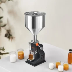 VEVOR Manual Paste Liquid Filling Machine, 5-50ml Bottle Filler, Adjustable Bottle Filling Machine, Stainless Steel Liquid Filler with Hopper for Milk Water Juice Essential Oil Shampoo Cosmetic Honey