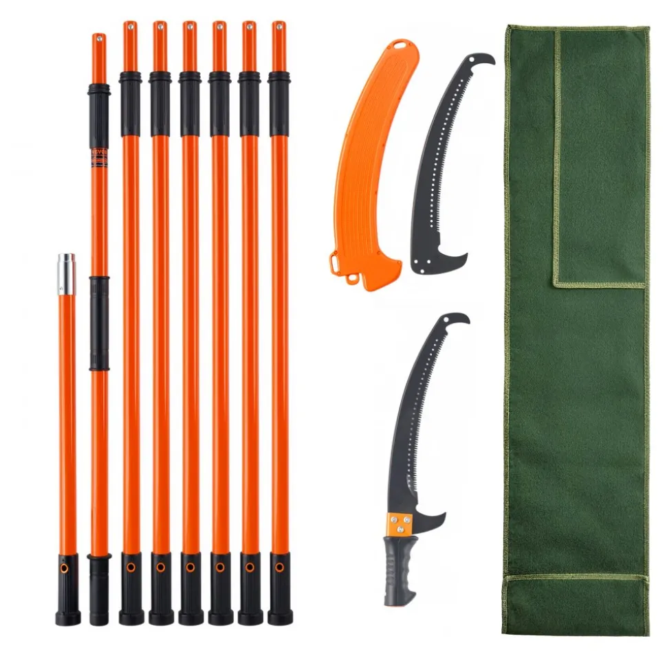 VEVOR Manual Pole Saw, 7.3-27 ft Extendable Tree Pruner, Sharp Steel Blade High Branches Trimming, Manual Branch Trimmer with Lightweight 8 Fiberglass Handles, for Pruning Palms and Shrubs