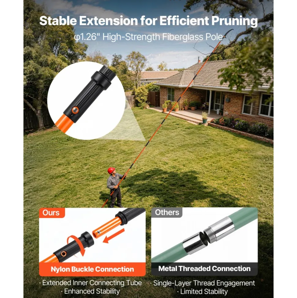 VEVOR Manual Pole Saw, 7.3-27 ft Extendable Tree Pruner, Sharp Steel Blade High Branches Trimming, Manual Branch Trimmer with Lightweight 8 Fiberglass Handles, for Pruning Palms and Shrubs