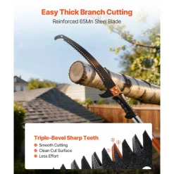 VEVOR Manual Pole Saw, 7.3-27 ft Extendable Tree Pruner, Sharp Steel Blade High Branches Trimming, Manual Branch Trimmer with Lightweight 8 Fiberglass Handles, for Pruning Palms and Shrubs