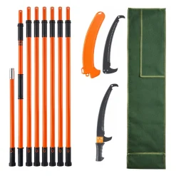 VEVOR Manual Pole Saw, 7.3-27 ft Extendable Tree Pruner, Sharp Steel Blade High Branches Trimming, Manual Branch Trimmer with Lightweight 8 Fiberglass Handles, for Pruning Palms and Shrubs
