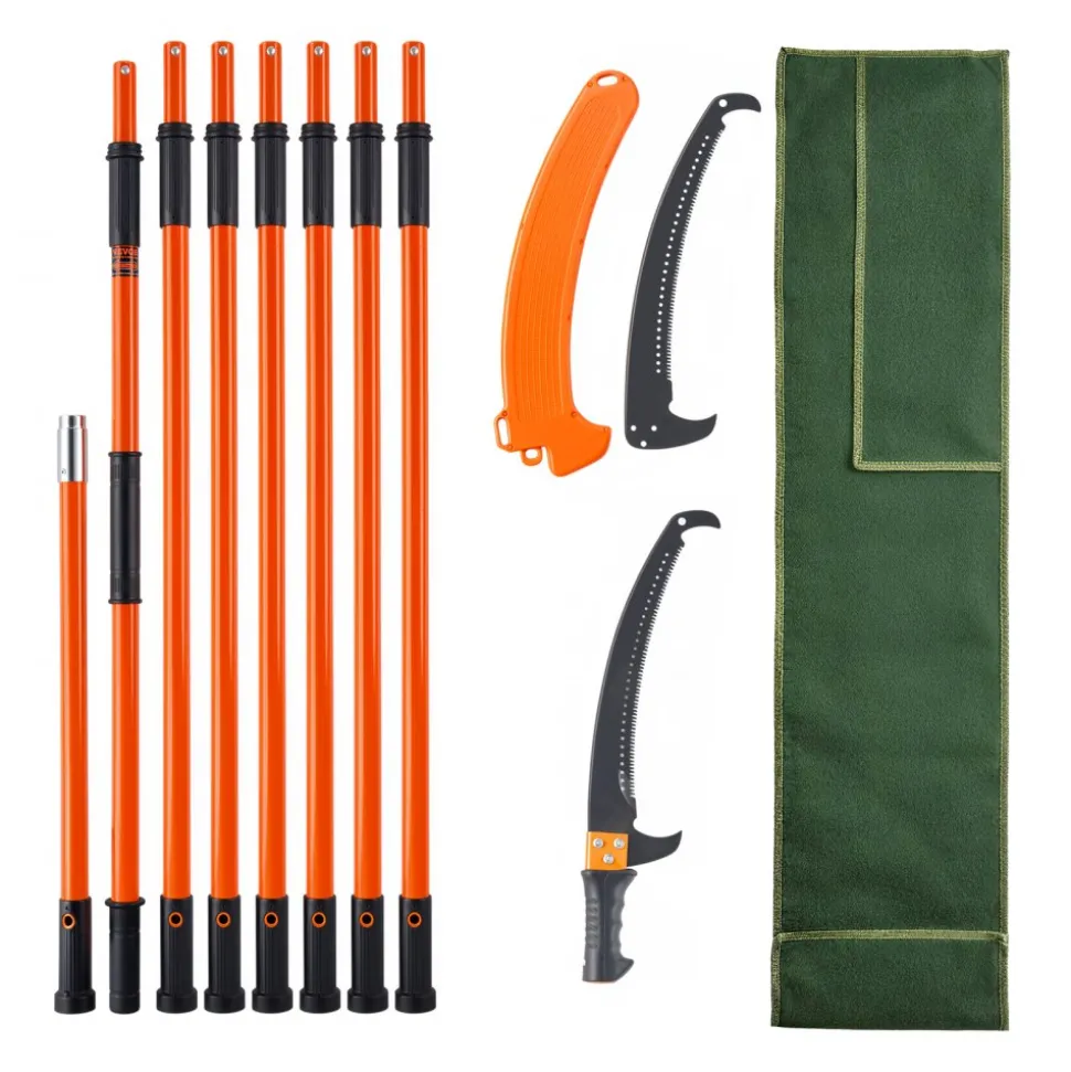 VEVOR Manual Pole Saw, 7.3-27 ft Extendable Tree Pruner, Sharp Steel Blade High Branches Trimming, Manual Branch Trimmer with Lightweight 8 Fiberglass Handles, for Pruning Palms and Shrubs