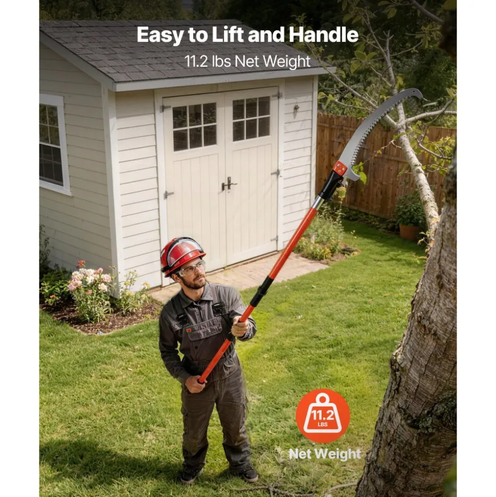 VEVOR Manual Pole Saw, 7.3-27 ft Extendable Tree Pruner, Sharp Steel Blade High Branches Trimming, Manual Branch Trimmer with Lightweight 8 Fiberglass Handles, for Pruning Palms and Shrubs