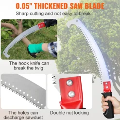 VEVOR Manual Pole Saw,4.6-9.8 ft Extendable Tree Pruner, Sharp Steel Blade for High Branches Trimming, Manual Branch Trimmer with Lightweight Aluminum Alloy Handle, for Pruning Palms and Shrubs