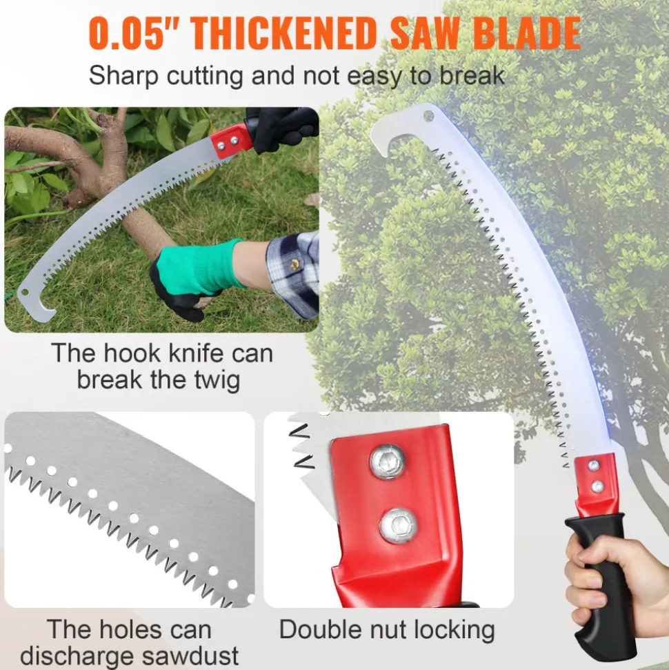 VEVOR Manual Pole Saw,4.6-9.8 ft Extendable Tree Pruner, Sharp Steel Blade for High Branches Trimming, Manual Branch Trimmer with Lightweight Aluminum Alloy Handle, for Pruning Palms and Shrubs