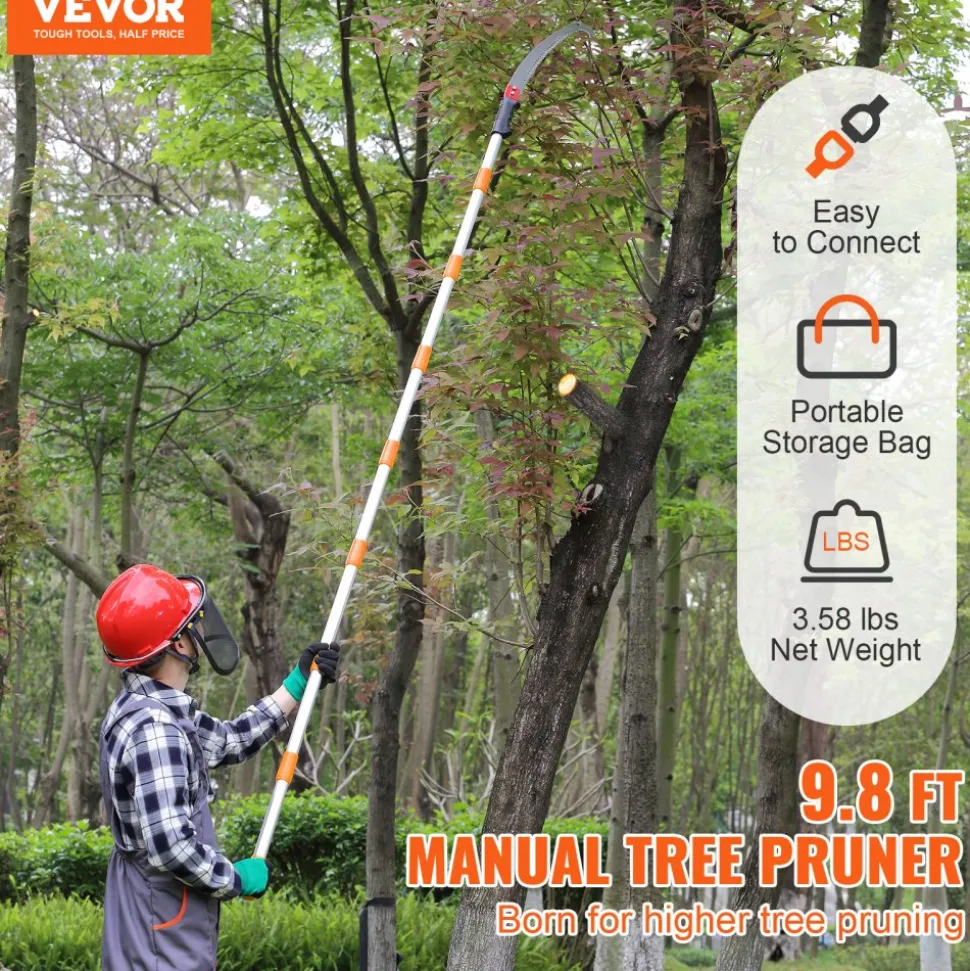 VEVOR Manual Pole Saw,4.6-9.8 ft Extendable Tree Pruner, Sharp Steel Blade for High Branches Trimming, Manual Branch Trimmer with Lightweight Aluminum Alloy Handle, for Pruning Palms and Shrubs