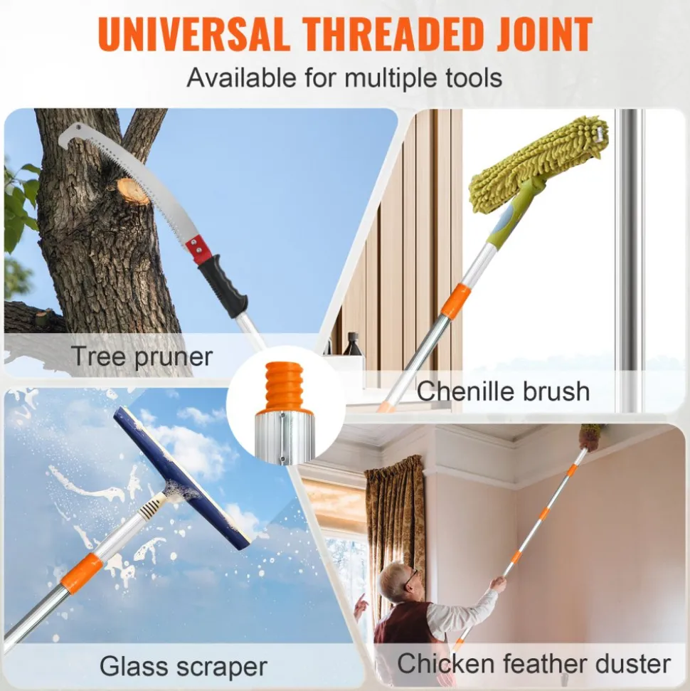 VEVOR Manual Pole Saw,4.6-9.8 ft Extendable Tree Pruner, Sharp Steel Blade for High Branches Trimming, Manual Branch Trimmer with Lightweight Aluminum Alloy Handle, for Pruning Palms and Shrubs