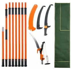 VEVOR Manual Pole Saw, 7.3-27 ft Extendable Tree Pruner, Sharp Steel Blade and Scissors High Branches Trimming, Branch Trimmer with Lightweight 8 Fiberglass Handles, for Pruning Palms and Shrubs