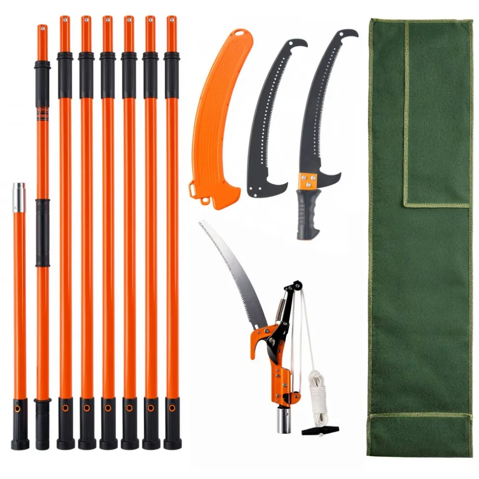 VEVOR Manual Pole Saw, 7.3-27 ft Extendable Tree Pruner, Sharp Steel Blade and Scissors High Branches Trimming, Branch Trimmer with Lightweight 8 Fiberglass Handles, for Pruning Palms and Shrubs