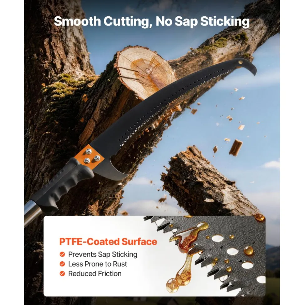 VEVOR Manual Pole Saw, 7.3-27 ft Extendable Tree Pruner, Sharp Steel Blade and Scissors High Branches Trimming, Branch Trimmer with Lightweight 8 Fiberglass Handles, for Pruning Palms and Shrubs