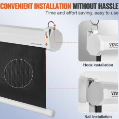 VEVOR Manual Projector Screen, 100 inch 16:9 4K 1080 HD Retractable Pull Down Projector Screen, Auto-Locking Portable Movie Screen for Family Home Office Theater