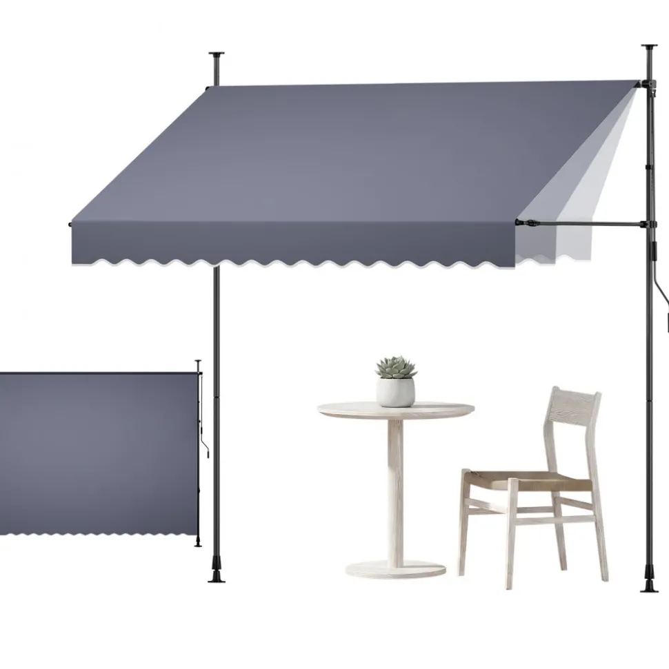 VEVOR Manual Retractable Awning, 118" Outdoor Retractable Patio Awning Sunshade Shelter, Height Adjustable Patio Door Window Canopy with Manual Crank Handle for Backyard, Garden, Balcony, Dark Gray