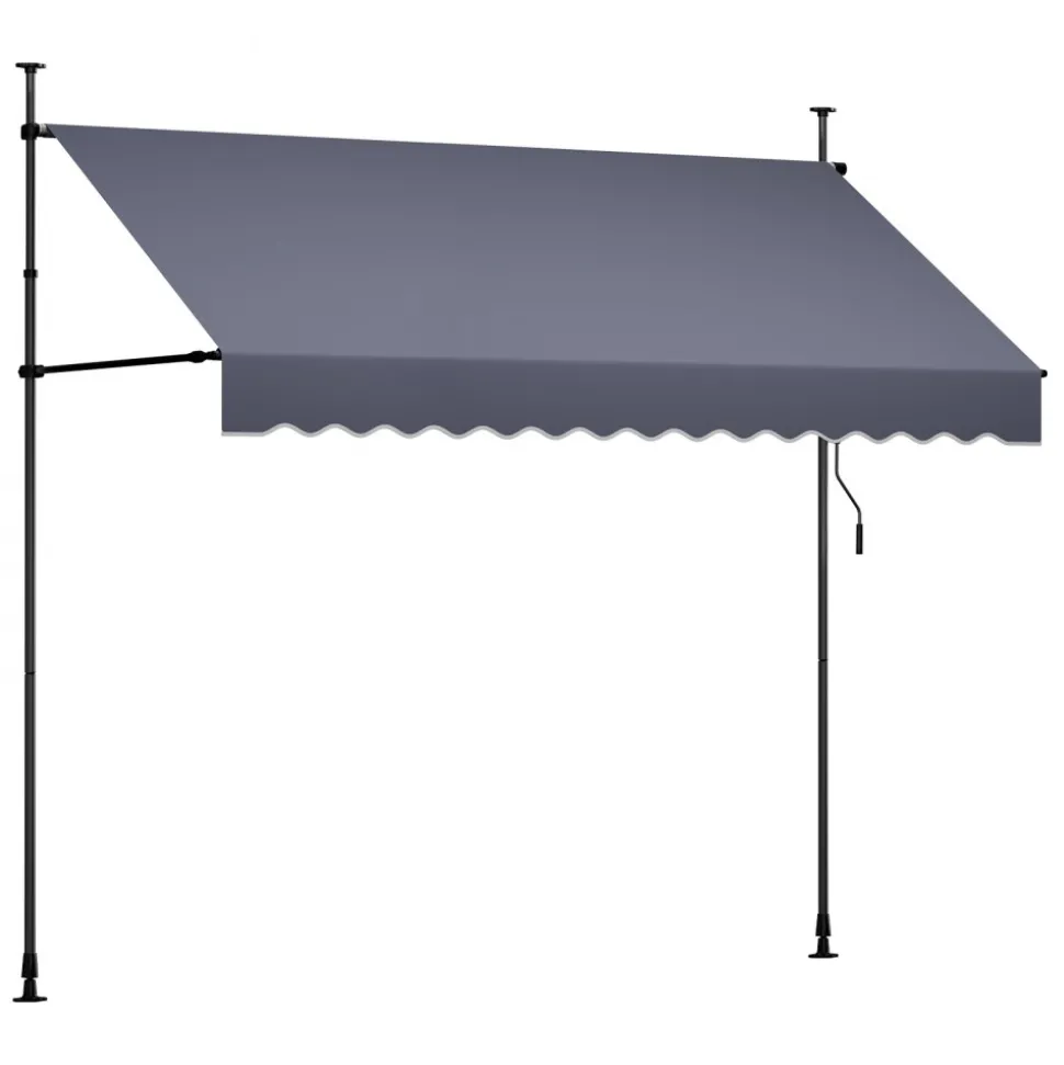 VEVOR Manual Retractable Awning, 118" Outdoor Retractable Patio Awning Sunshade Shelter, Height Adjustable Patio Door Window Canopy with Manual Crank Handle for Backyard, Garden, Balcony, Dark Gray