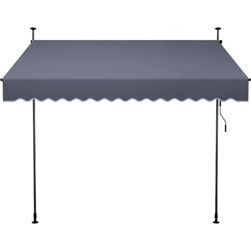 VEVOR Manual Retractable Awning, 118" Outdoor Retractable Patio Awning Sunshade Shelter, Height Adjustable Patio Door Window Canopy with Manual Crank Handle for Backyard, Garden, Balcony, Dark Gray