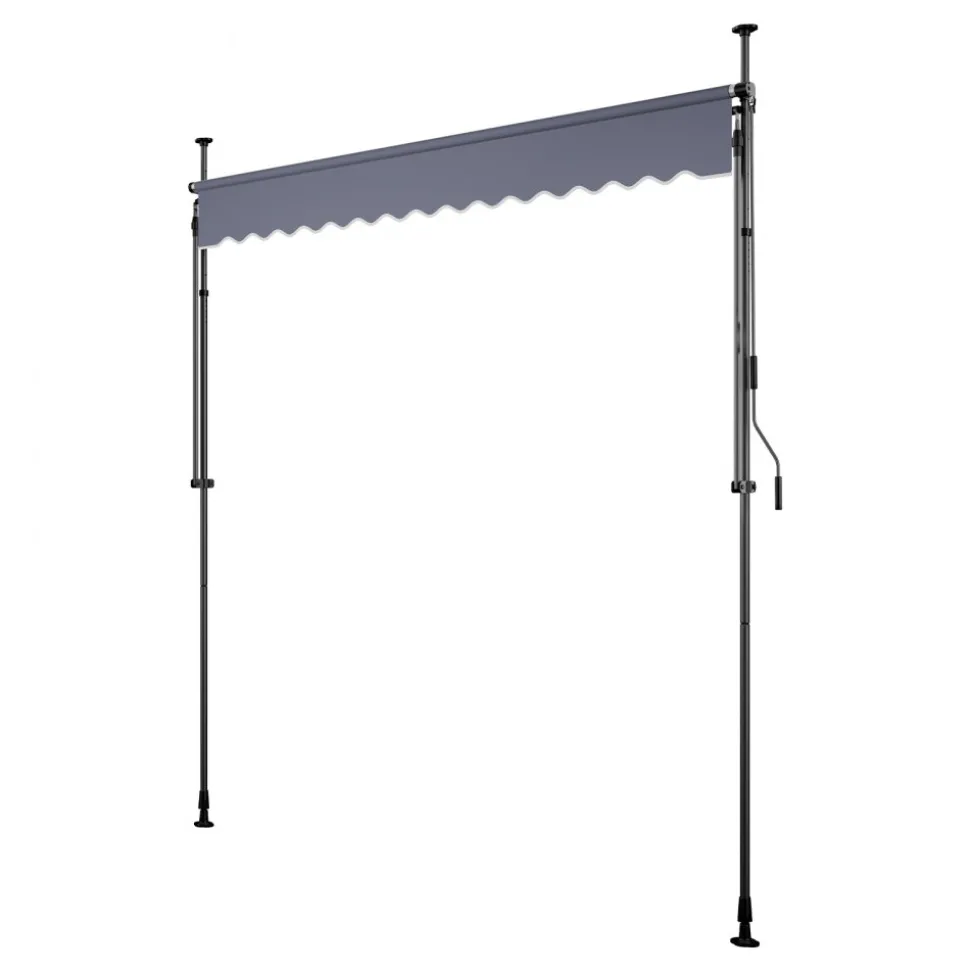 VEVOR Manual Retractable Awning, 118" Outdoor Retractable Patio Awning Sunshade Shelter, Height Adjustable Patio Door Window Canopy with Manual Crank Handle for Backyard, Garden, Balcony, Dark Gray