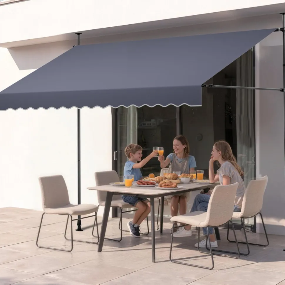 VEVOR Manual Retractable Awning, 118" Outdoor Retractable Patio Awning Sunshade Shelter, Height Adjustable Patio Door Window Canopy with Manual Crank Handle for Backyard, Garden, Balcony, Dark Gray