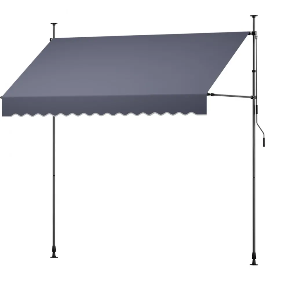 VEVOR Manual Retractable Awning, 118" Outdoor Retractable Patio Awning Sunshade Shelter, Height Adjustable Patio Door Window Canopy with Manual Crank Handle for Backyard, Garden, Balcony, Dark Gray
