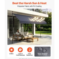 VEVOR Manual Retractable Awning, 11.5' x 9.8' Outdoor Patio Awning Retractable Sun Shade, Patio Door Window Water-Resistant Polyester Sunshade Shelter with Crank Handle for Deck, Balcony, Yard, Gray
