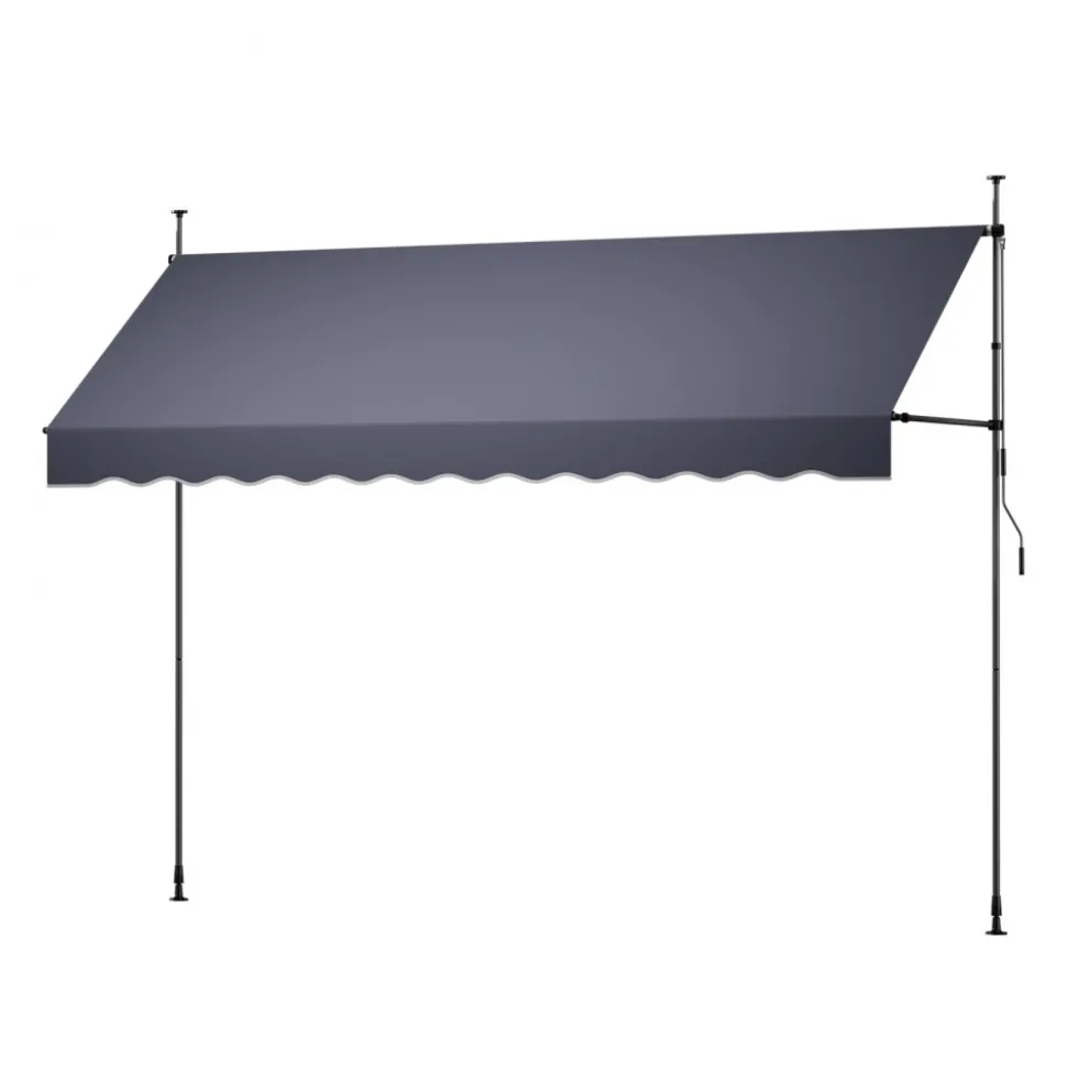 VEVOR Manual Retractable Awning, 11.5' x 9.8' Outdoor Patio Awning Retractable Sun Shade, Patio Door Window Water-Resistant Polyester Sunshade Shelter with Crank Handle for Deck, Balcony, Yard, Gray