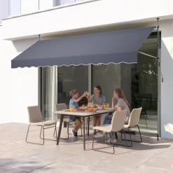 VEVOR Manual Retractable Awning, 11.5' x 9.8' Outdoor Patio Awning Retractable Sun Shade, Patio Door Window Water-Resistant Polyester Sunshade Shelter with Crank Handle for Deck, Balcony, Yard, Gray