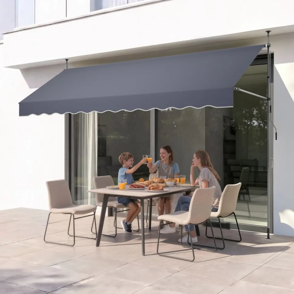 VEVOR Manual Retractable Awning, 11.5' x 9.8' Outdoor Patio Awning Retractable Sun Shade, Patio Door Window Water-Resistant Polyester Sunshade Shelter with Crank Handle for Deck, Balcony, Yard, Gray