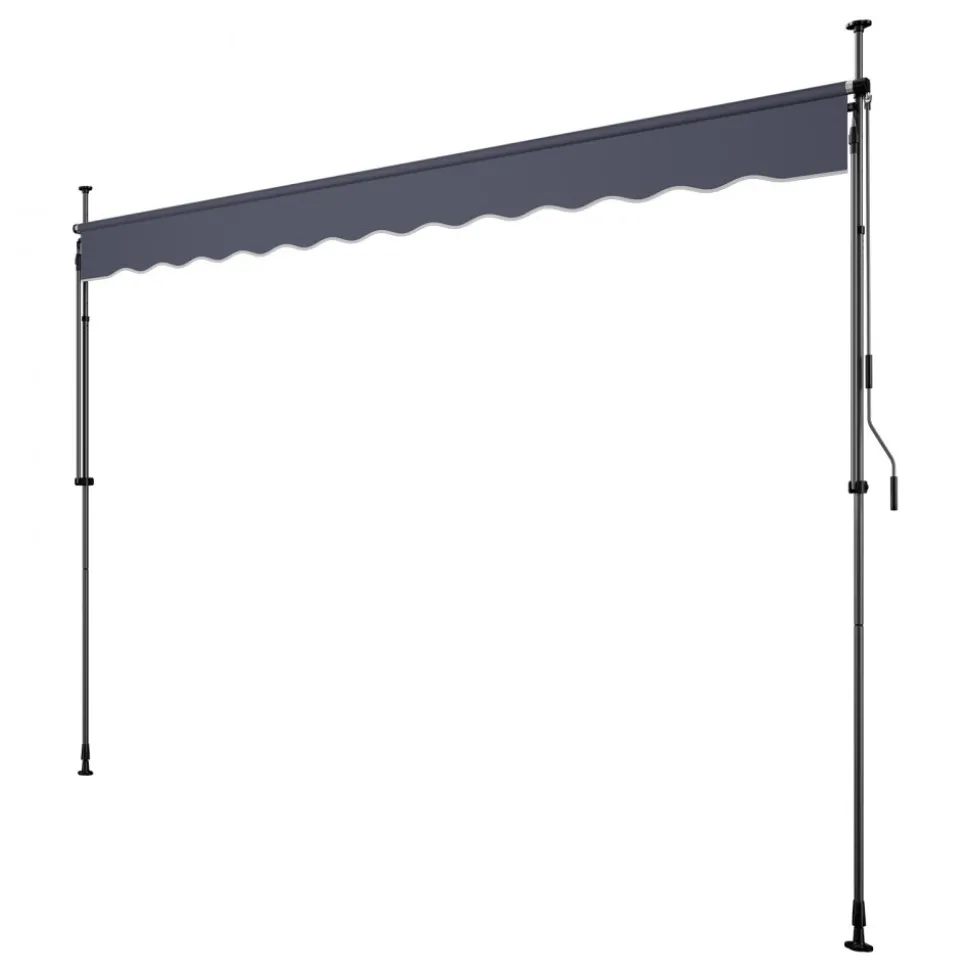 VEVOR Manual Retractable Awning, 11.5' x 9.8' Outdoor Patio Awning Retractable Sun Shade, Patio Door Window Water-Resistant Polyester Sunshade Shelter with Crank Handle for Deck, Balcony, Yard, Gray