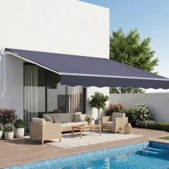VEVOR Manual Retractable Awning, 13.1' x 9.8' Outdoor Patio Awning Retractable Sun Shade, Patio Door Window Water-Resistant Polyester Sunshade Shelter with Crank Handle for Deck, Balcony, Yard, Gray