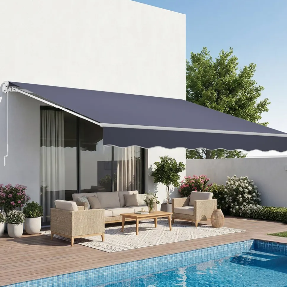 VEVOR Manual Retractable Awning, 13.1' x 9.8' Outdoor Patio Awning Retractable Sun Shade, Patio Door Window Water-Resistant Polyester Sunshade Shelter with Crank Handle for Deck, Balcony, Yard, Gray