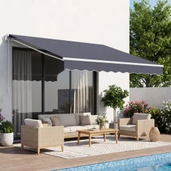 VEVOR Manual Retractable Awning, 8 x 7 ft Outdoor Patio Awning Retractable Sun Shade, Water-Resistant Polyester Patio Door Window Awning Sunshade Shelter with Crank Handle for Backyard, Balcony