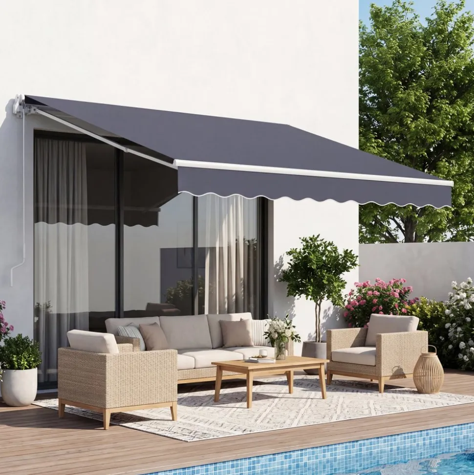 VEVOR Manual Retractable Awning, 8 x 7 ft Outdoor Patio Awning Retractable Sun Shade, Water-Resistant Polyester Patio Door Window Awning Sunshade Shelter with Crank Handle for Backyard, Balcony