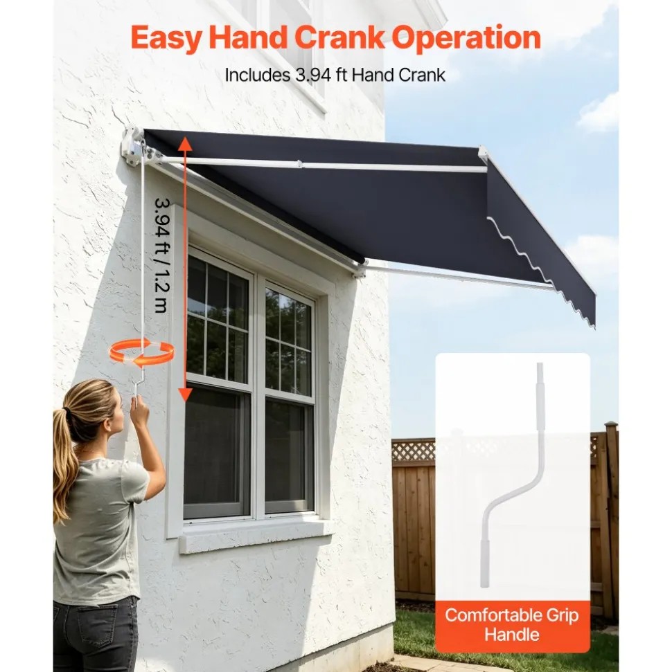 VEVOR Manual Retractable Awning, 8 x 7 ft Outdoor Patio Awning Retractable Sun Shade, Water-Resistant Polyester Patio Door Window Awning Sunshade Shelter with Crank Handle for Backyard, Balcony