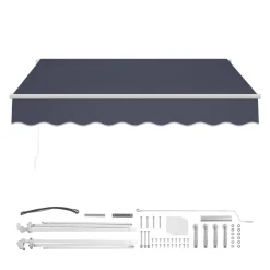 VEVOR Manual Retractable Awning, 8 x 7 ft Outdoor Patio Awning Retractable Sun Shade, Water-Resistant Polyester Patio Door Window Awning Sunshade Shelter with Crank Handle for Backyard, Balcony