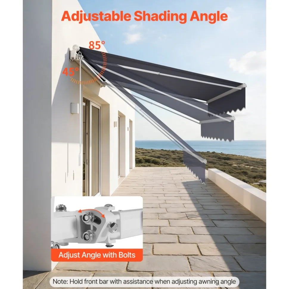 VEVOR Manual Retractable Awning, 8 x 7 ft Outdoor Patio Awning Retractable Sun Shade, Water-Resistant Polyester Patio Door Window Awning Sunshade Shelter with Crank Handle for Backyard, Balcony