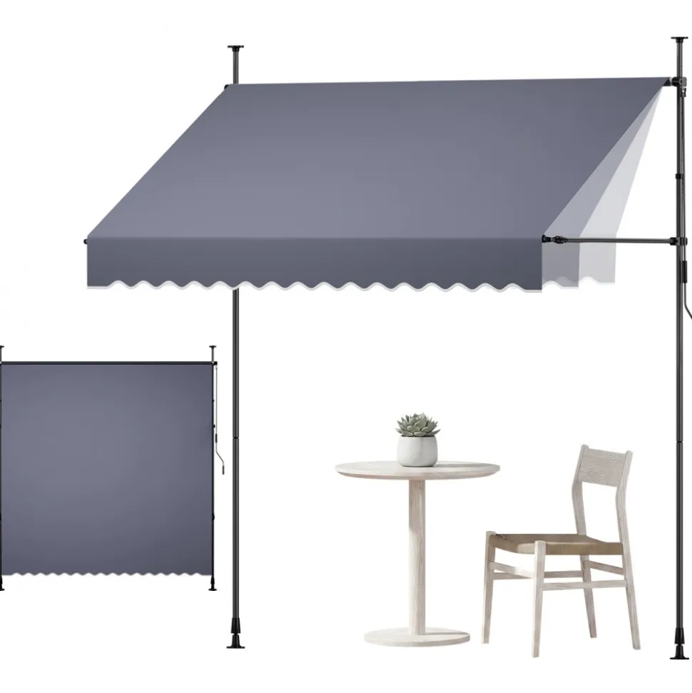 VEVOR Manual Retractable Awning, 59" Outdoor Retractable Patio Awning Sunshade Shelter, Height Adjustable Patio Door Window Canopy with Manual Crank Handle for Backyard, Garden, Balcony, Dark Gray