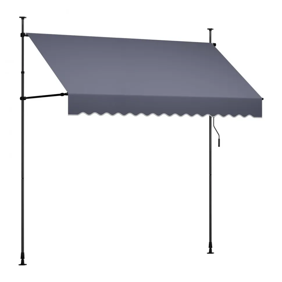 VEVOR Manual Retractable Awning, 59" Outdoor Retractable Patio Awning Sunshade Shelter, Height Adjustable Patio Door Window Canopy with Manual Crank Handle for Backyard, Garden, Balcony, Dark Gray