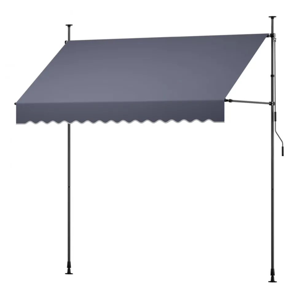 VEVOR Manual Retractable Awning, 59" Outdoor Retractable Patio Awning Sunshade Shelter, Height Adjustable Patio Door Window Canopy with Manual Crank Handle for Backyard, Garden, Balcony, Dark Gray