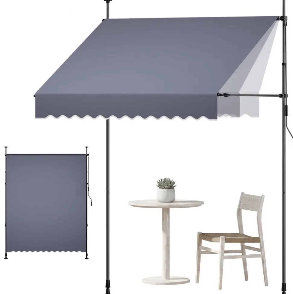 VEVOR Manual Retractable Awning, 78" Outdoor Retractable Patio Awning Sunshade Shelter, Height Adjustable Patio Door Window Canopy with Manual Crank Handle for Backyard, Garden, Balcony, Dark Gray