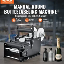 VEVOR Manual Round Labeling Machine, 15-20pcs/min, Bottle Label Applicator for Round Bottles, Adjustable Manual Round Bottle Labeler Suitable for Bottle Diameter 0.78-4.72 inches (with Pressing Bar)
