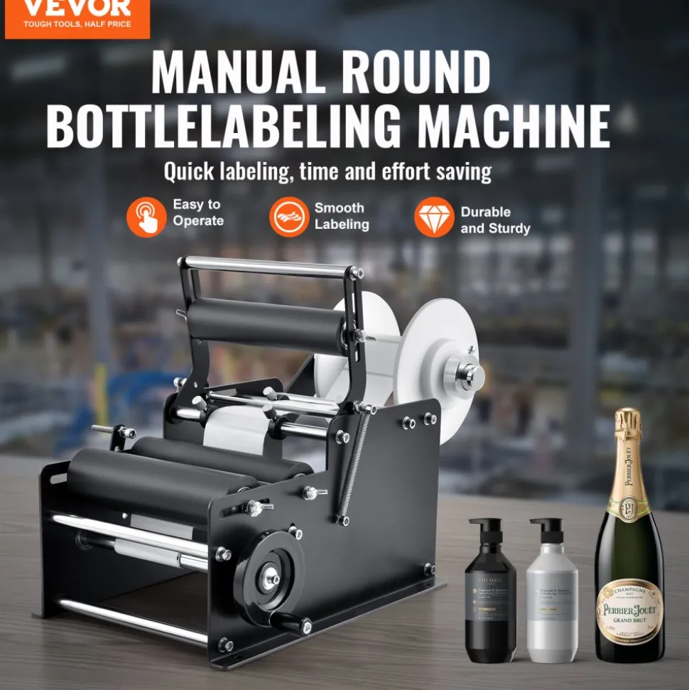 VEVOR Manual Round Labeling Machine, 15-20pcs/min, Bottle Label Applicator for Round Bottles, Adjustable Manual Round Bottle Labeler Suitable for Bottle Diameter 0.78-4.72 inches (with Pressing Bar)