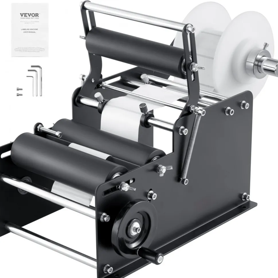 VEVOR Manual Round Labeling Machine, 15-20pcs/min, Bottle Label Applicator for Round Bottles, Adjustable Manual Round Bottle Labeler Suitable for Bottle Diameter 0.78-4.72 inches (with Pressing Bar)