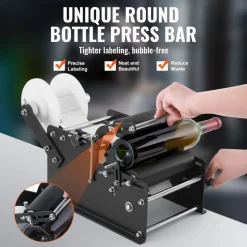 VEVOR Manual Round Labeling Machine, 15-20pcs/min, Bottle Label Applicator for Round Bottles, Adjustable Manual Round Bottle Labeler Suitable for Bottle Diameter 0.78-4.72 inches (with Pressing Bar)