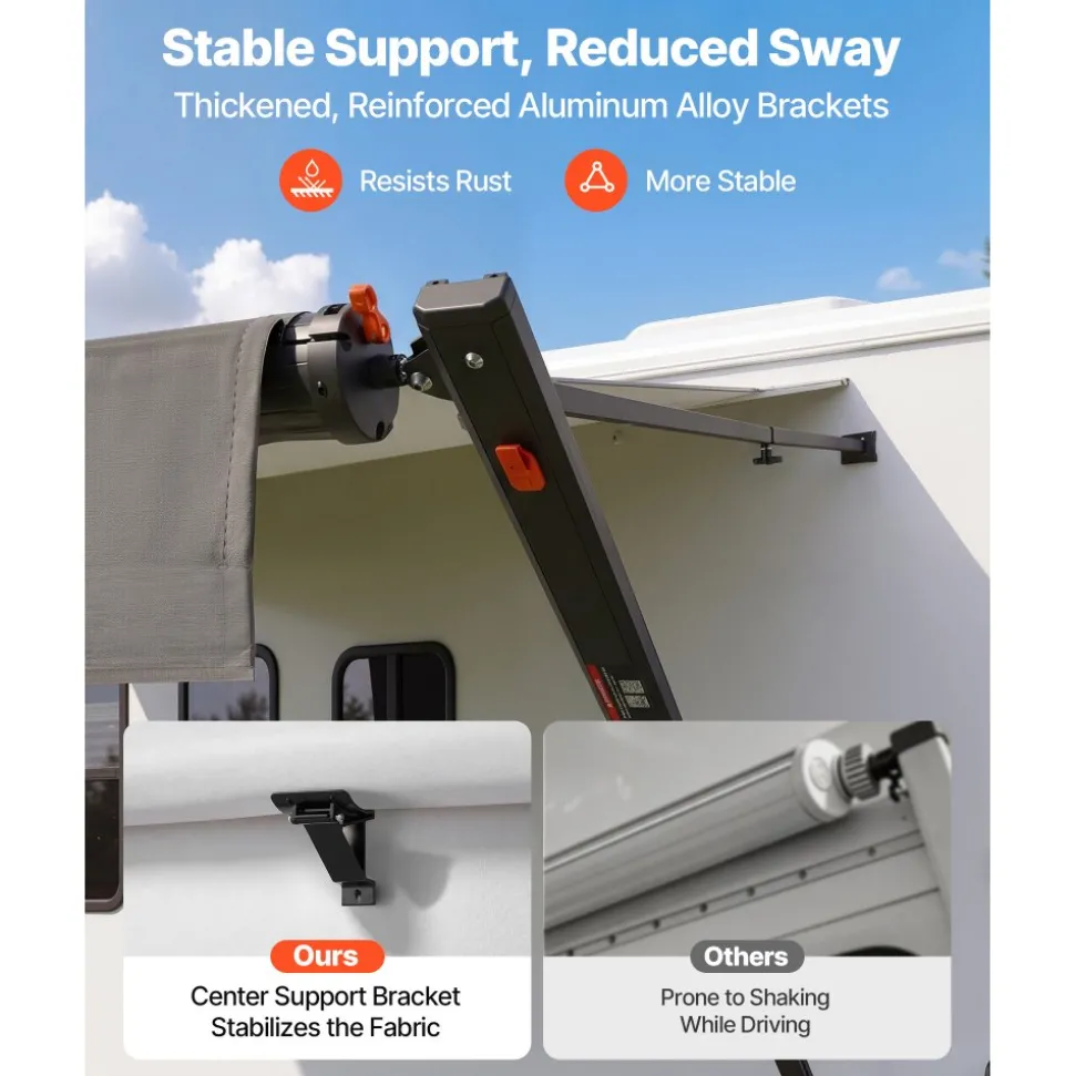 VEVOR Manual RV Awning Complete Kit, 18.12FT Retractable RV Awning with Aluminum Alloy Frame & Waterproof PVC Fabric, Outdoor Camping Trailer Awnings Fit Most RVs (18FT Type, Gradient Black)