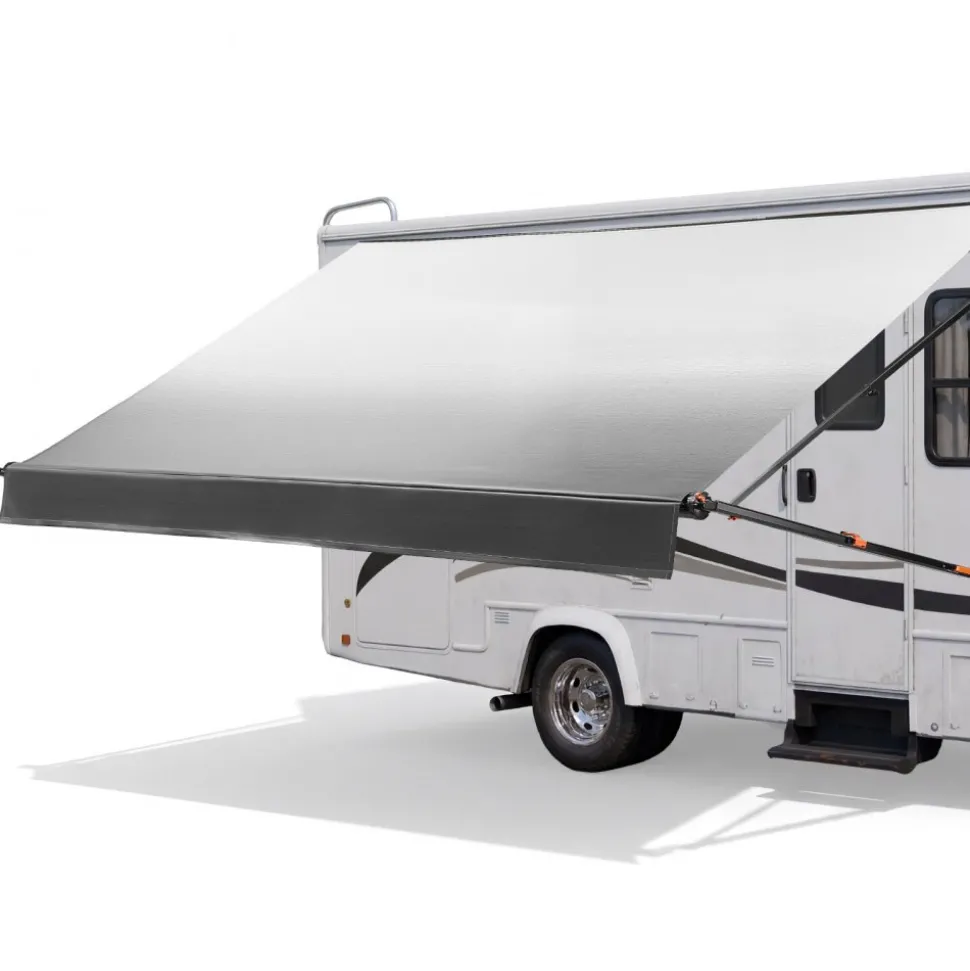 VEVOR Manual RV Awning Complete Kit, 18.12FT Retractable RV Awning with Aluminum Alloy Frame & Waterproof PVC Fabric, Outdoor Camping Trailer Awnings Fit Most RVs (18FT Type, Gradient Black)
