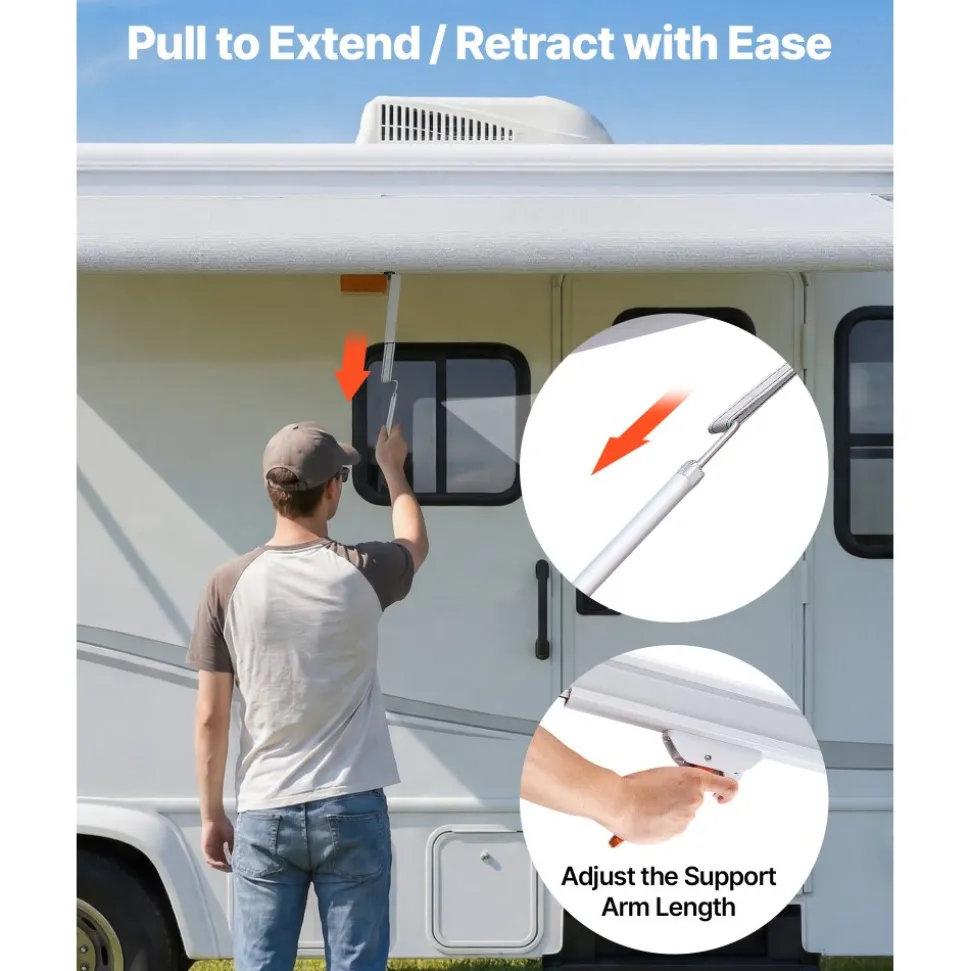 VEVOR Manual RV Awning Complete Kit, 20.12FT Retractable RV Awning with Aluminum Alloy Frame & Waterproof PVC Fabric, Outdoor Camping Trailer Awnings Fit Most RVs (20FT Type, Gradient Blue)