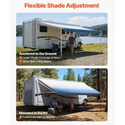 VEVOR Manual RV Awning Complete Kit, 20.12FT Retractable RV Awning with Aluminum Alloy Frame & Waterproof PVC Fabric, Outdoor Camping Trailer Awnings Fit Most RVs (20FT Type, Gradient Blue)