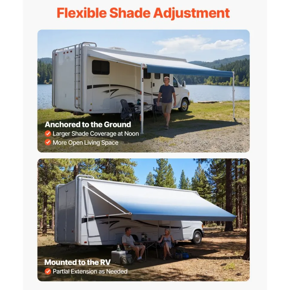 VEVOR Manual RV Awning Complete Kit, 20.12FT Retractable RV Awning with Aluminum Alloy Frame & Waterproof PVC Fabric, Outdoor Camping Trailer Awnings Fit Most RVs (20FT Type, Gradient Blue)
