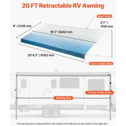 VEVOR Manual RV Awning Complete Kit, 20.12FT Retractable RV Awning with Aluminum Alloy Frame & Waterproof PVC Fabric, Outdoor Camping Trailer Awnings Fit Most RVs (20FT Type, Gradient Blue)