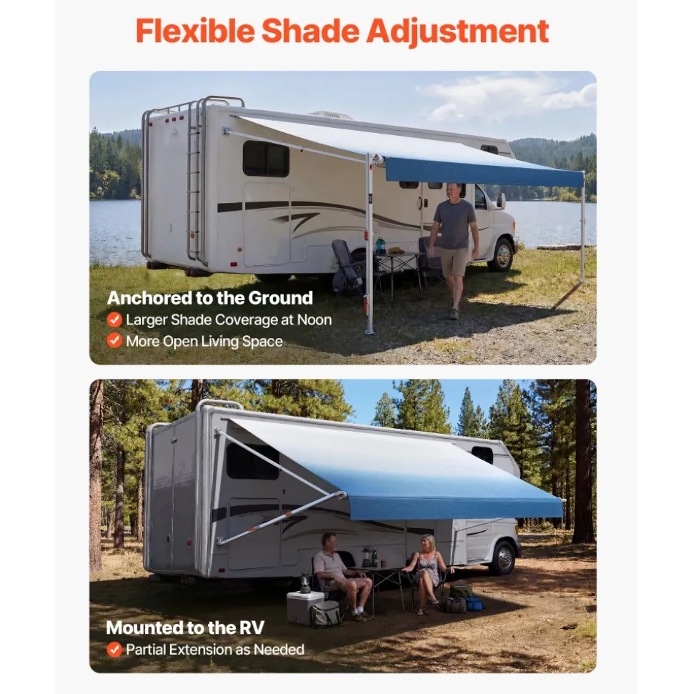 VEVOR Manual RV Awning Complete Kit & Sunshade Screen, 18.12FT Retractable RV Awning with Aluminum Alloy Frame & Waterproof Fabric, Outdoor Camping Trailer Awnings Fit Most RVs (18FT Type)